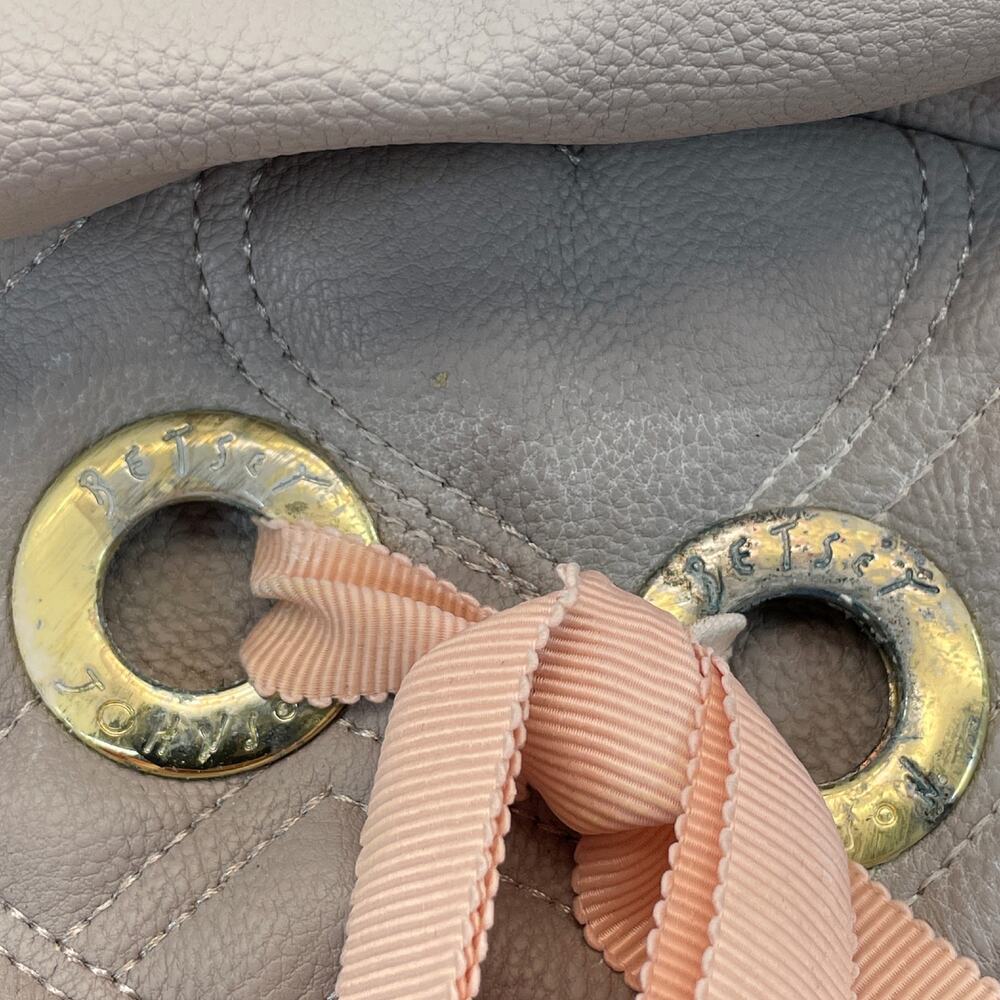 Betsey Johnson Gray Pink White Quilted Heart Backpack Ribbon Girly *READ* - Picture 6 of 6